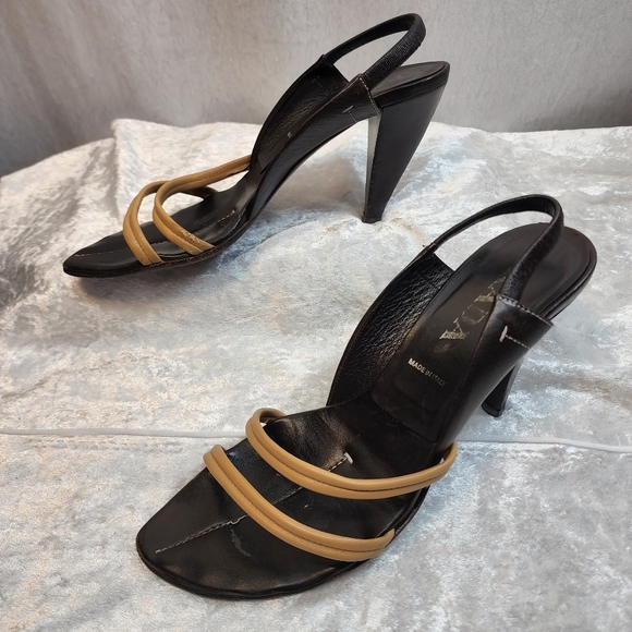 Prada Leather Strappy Slingback Heels Size 39 US 9 made in Italy ๐ฎ๐น - Picture 4 of 10